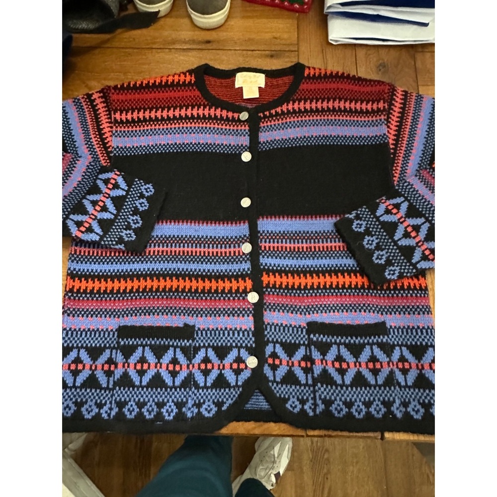 vtg tally ho‎ multicolored striped sweater cardigan medium